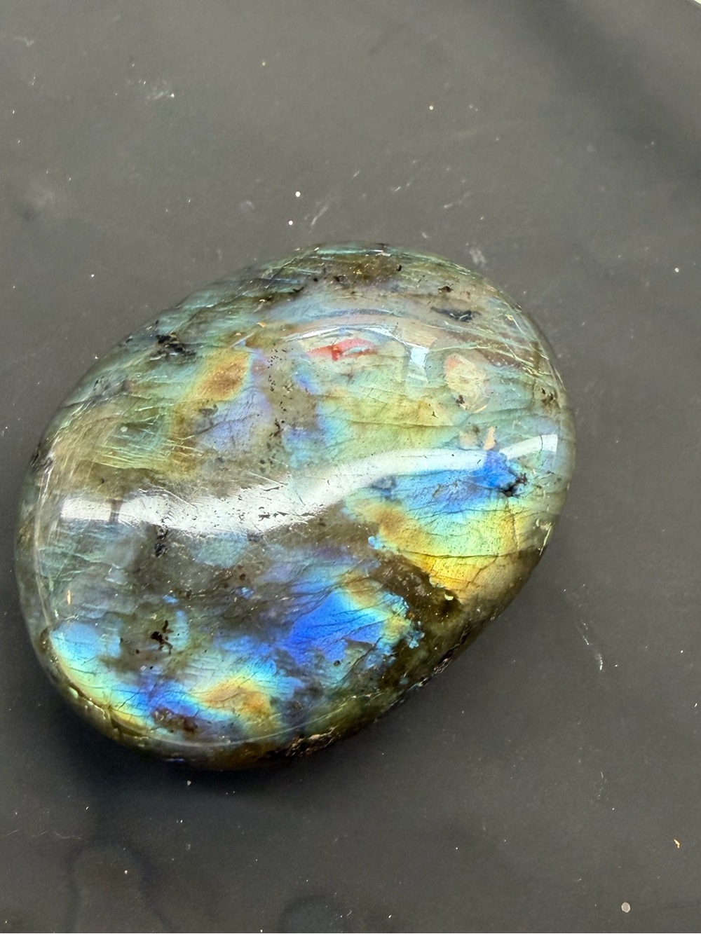 Iridescent Labradorite Display Stone - Blue & Gold Palm Stone